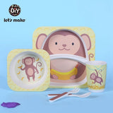 Let's Make Baby Bamboo Bowl+Spoon+Fork Feeding Food Tableware Set Cartoon Aniaml Bee Kid Dishes Bamboo Feeding Bowl Dinner Plate