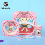 Let's Make Baby Bamboo Bowl+Spoon+Fork Feeding Food Tableware Set Cartoon Aniaml Bee Kid Dishes Bamboo Feeding Bowl Dinner Plate