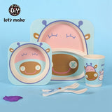 Let's Make Baby Bamboo Bowl+Spoon+Fork Feeding Food Tableware Set Cartoon Aniaml Bee Kid Dishes Bamboo Feeding Bowl Dinner Plate