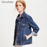 Solid Turn-down Collar Jean Jacket for Women Loose Casual Blue Fashionable Women Coats Female outwear Denim Feminine